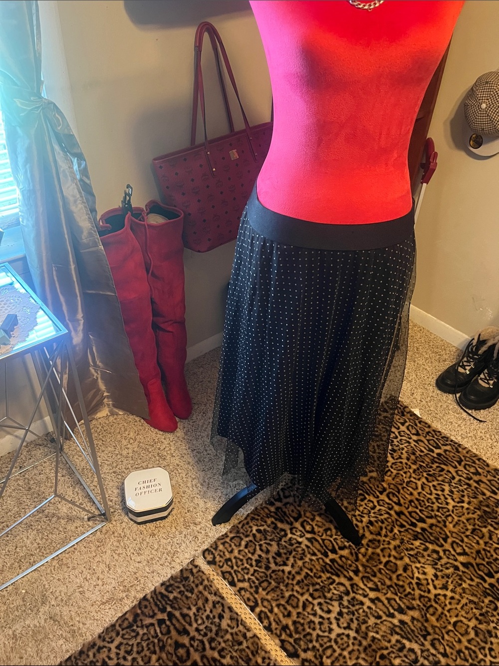 Time and Tru Black Polka Dot Midi Skirt